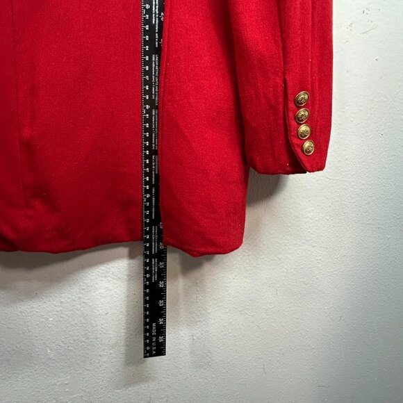 Vintage Lauren Ralph Lauren METAL CREST Logo Wool Blazer Womens 12 red jacket - Picture 8 of 13